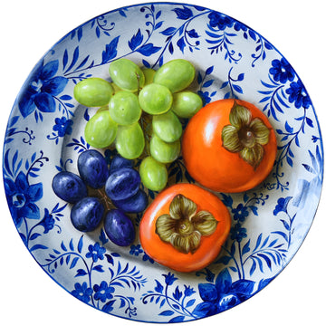 Plate of Persimmons and Grapes